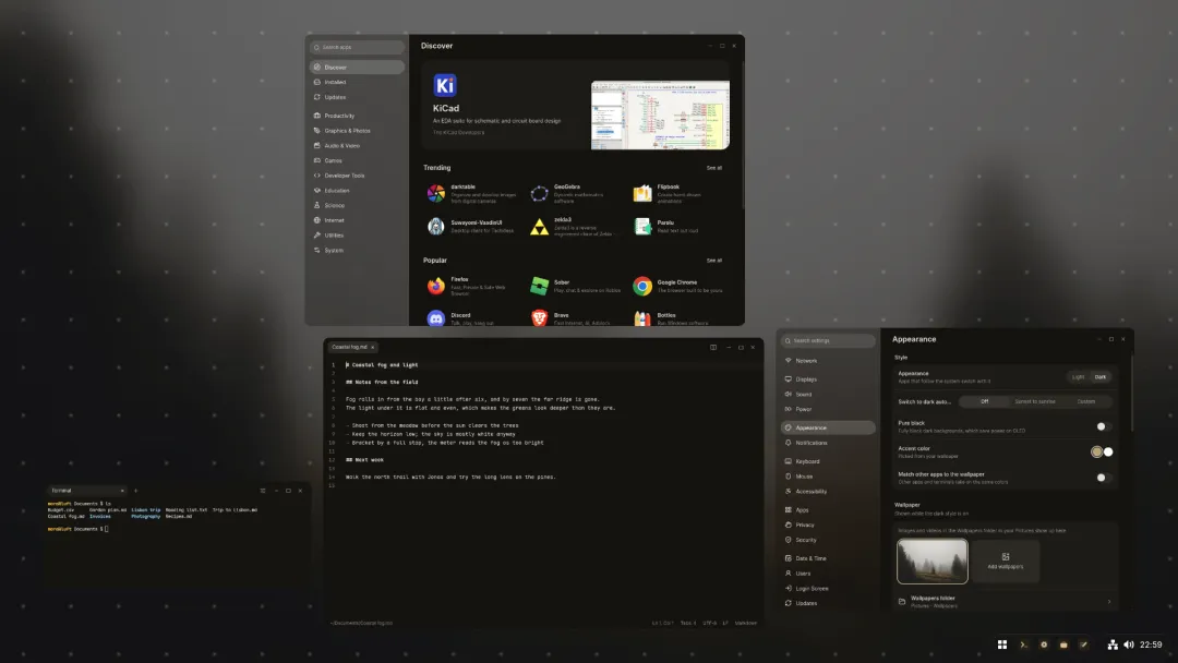 A board with several apps side by side