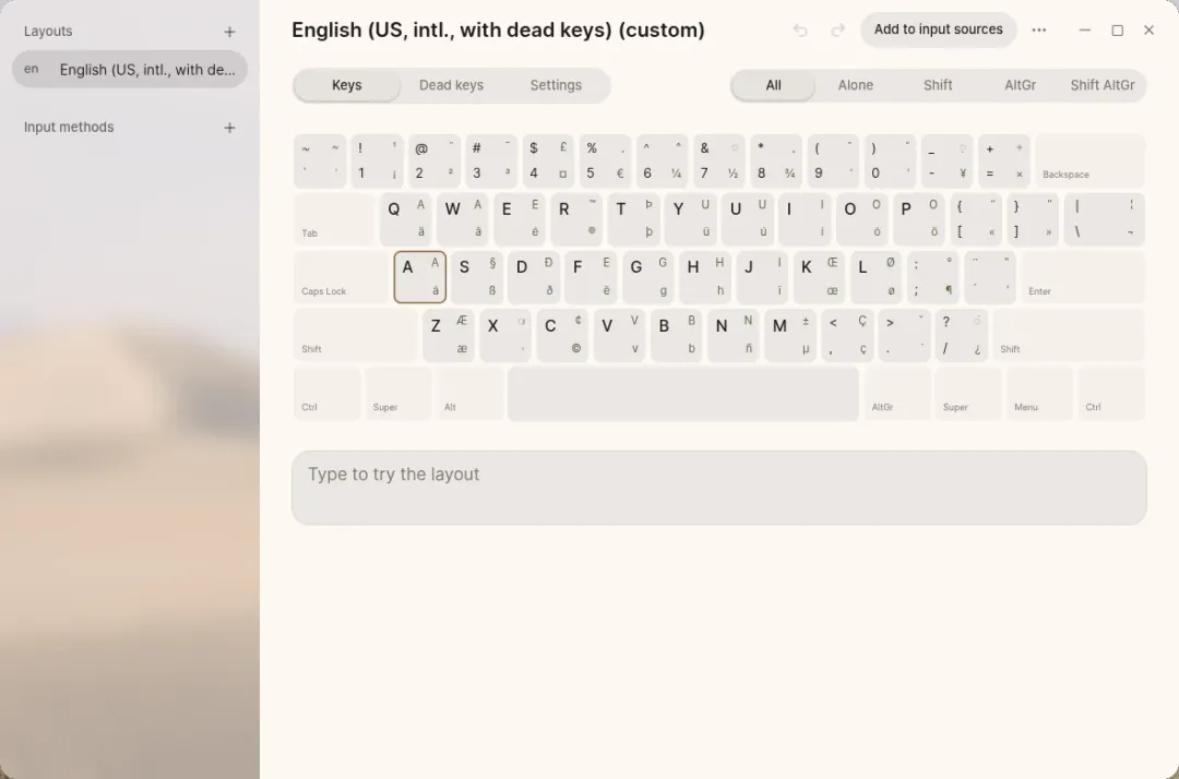 Keys editing a keyboard layout