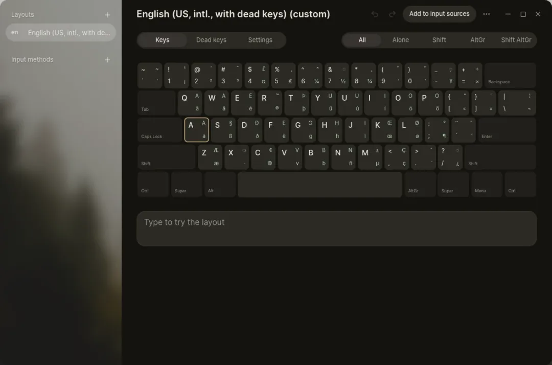 Keys editing a keyboard layout