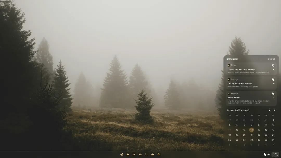 The notification center with a media player, notifications and the calendar